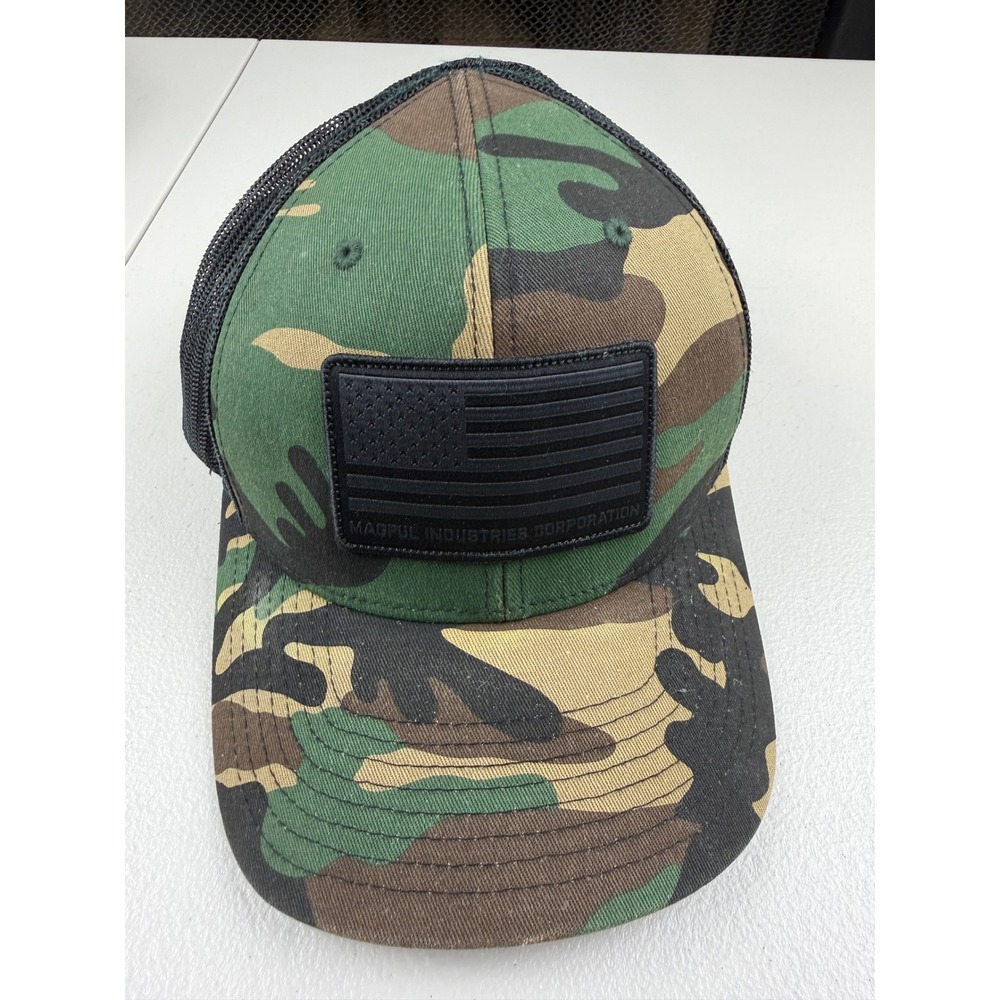 Magpul Industries Corporation Camo Trucker Hat Black US Flag Patch Snapback Cap